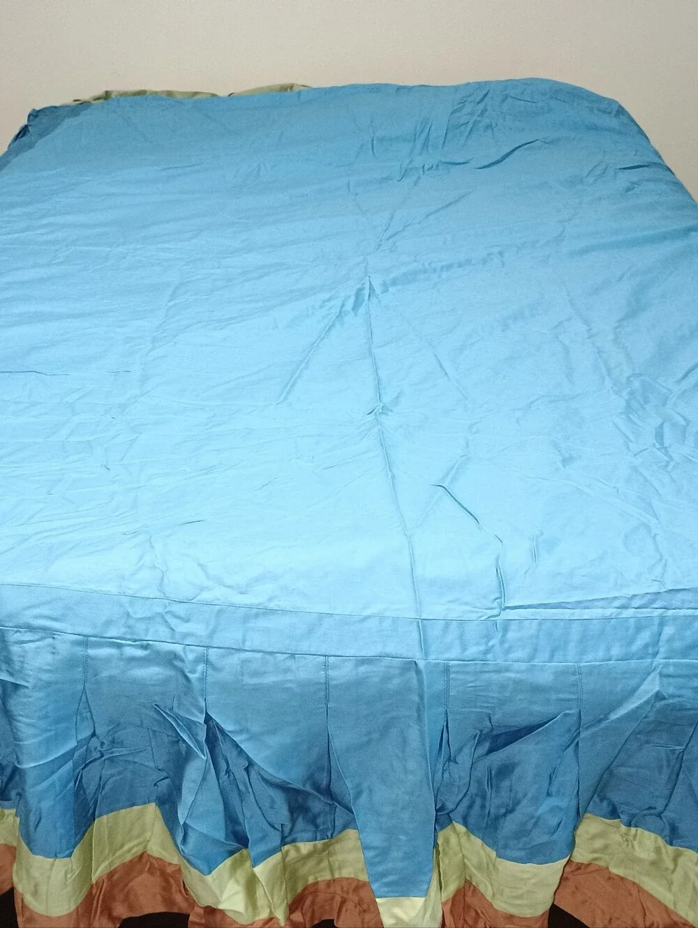 Nobility Duo Queen Blue Bed Skirt Dust Ruffle Multicolor Trim - Home Bedding